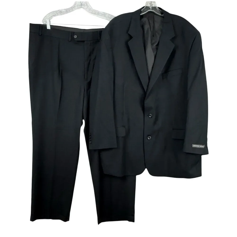 Vtg Geoffrey Beene 2 Piece Suit Mens 52R Pleated 48x30 Black 2 button Front